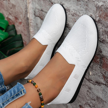 Xajzpa Solid Color Square Toe Mesh Loafers Shallow Women Flats Shoes Soft Bottom Knit Ballet Flats Shoes Casual Slip on Boat Shoes